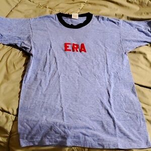 Vtg Ringer T-shirt ERA Blue Navy and Red Downerwear Large